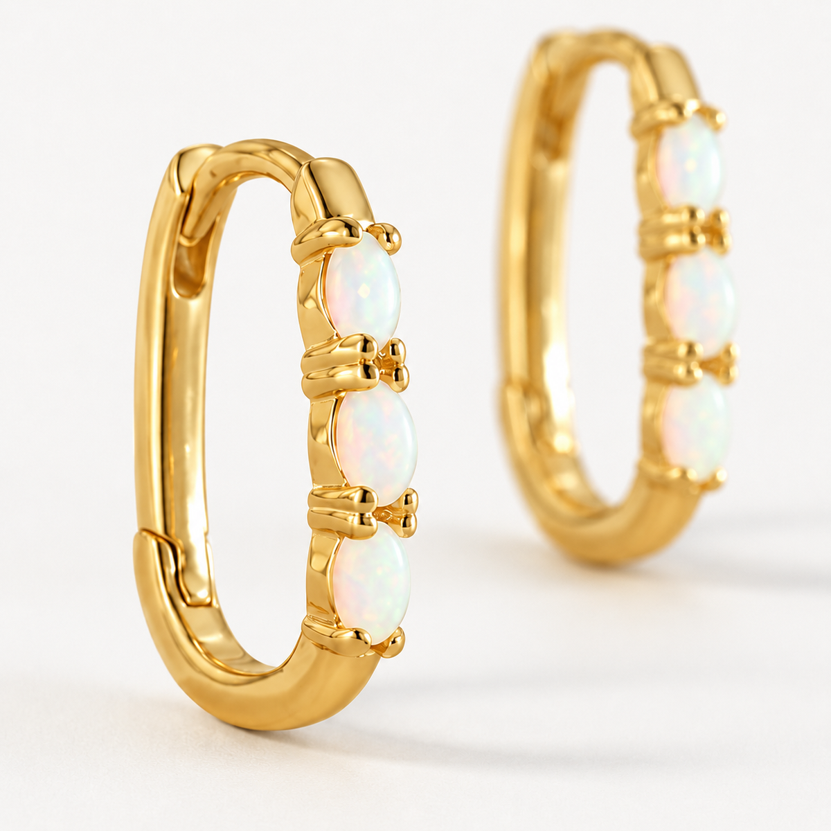 Three Opal Huggie Hoop Earrings