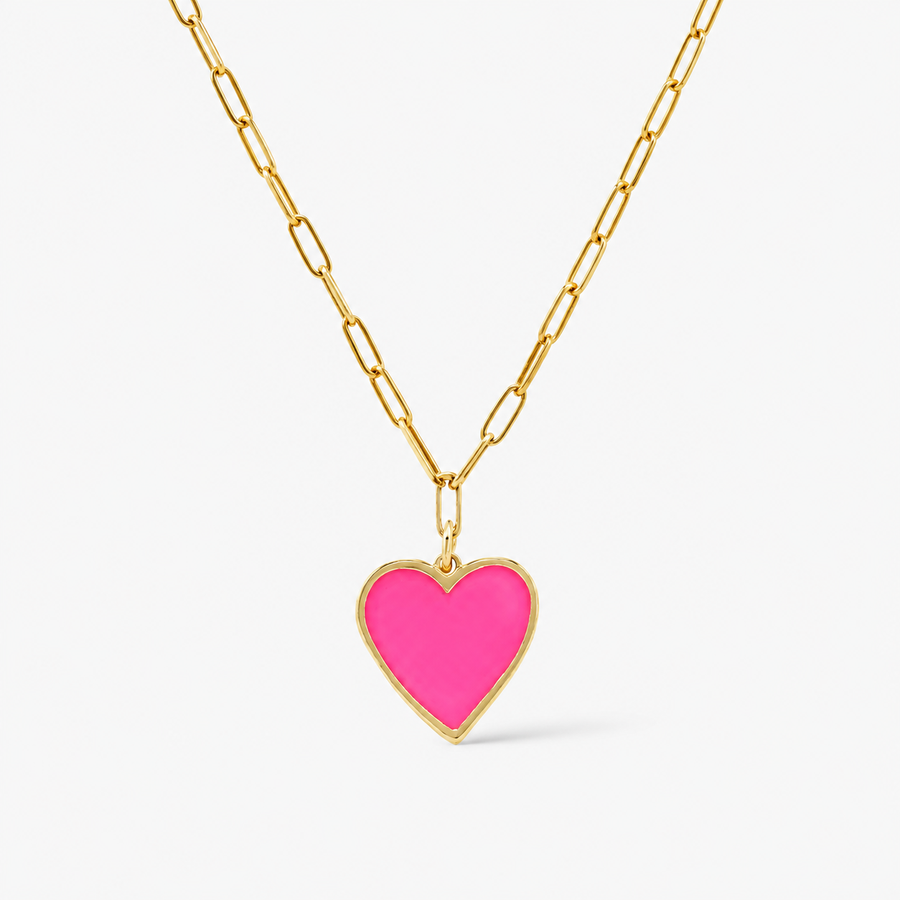 Pink Heart Pendant with Paperclip Chain Necklace