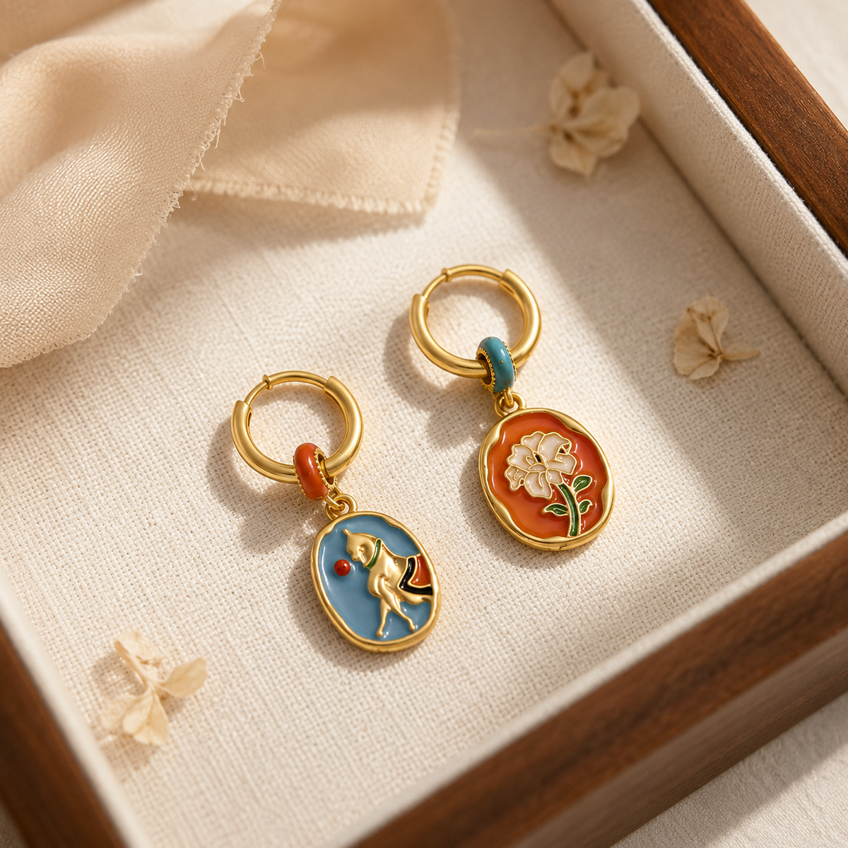 Horse Floral Hoop Earrings