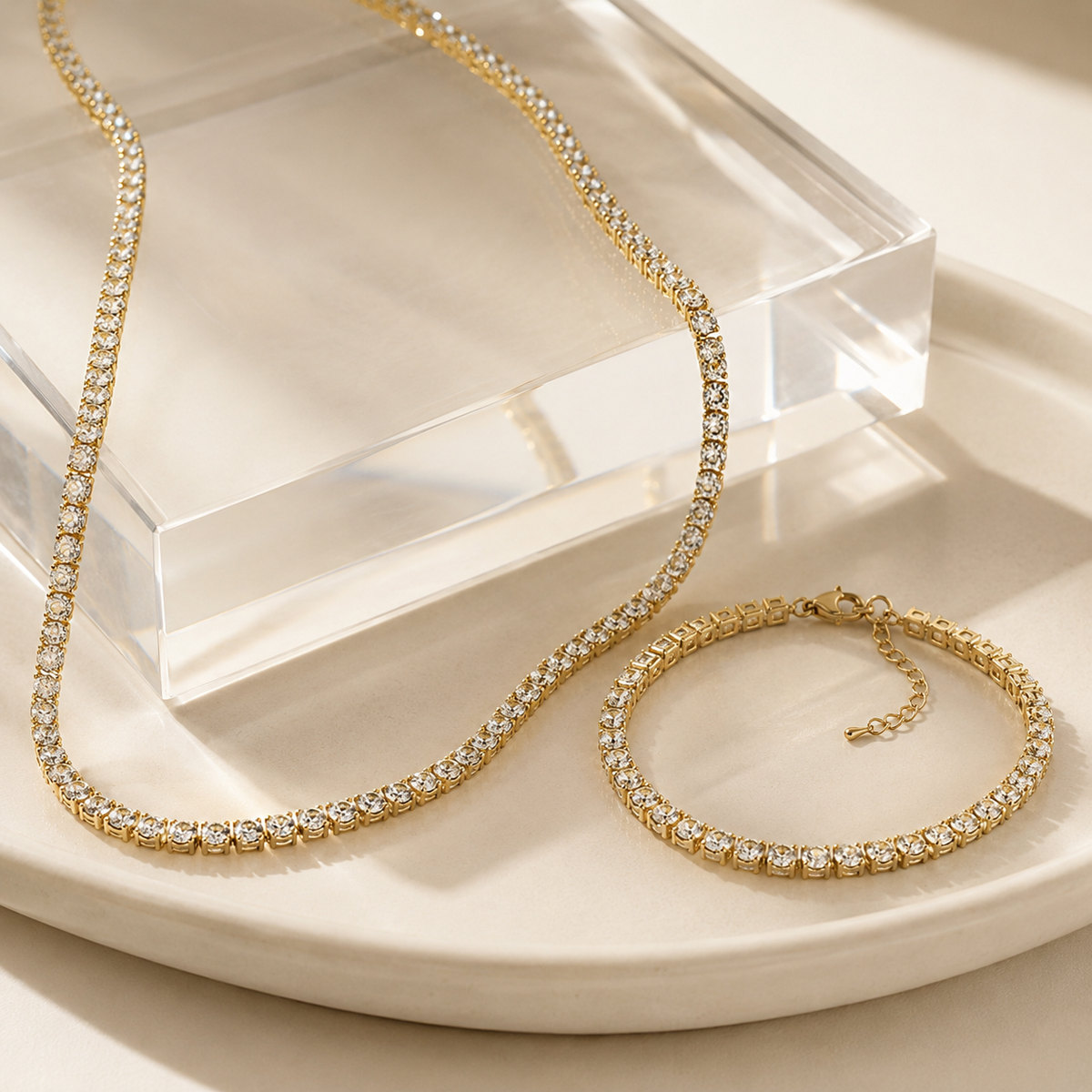CZ Tennis Necklace Bracelet Set