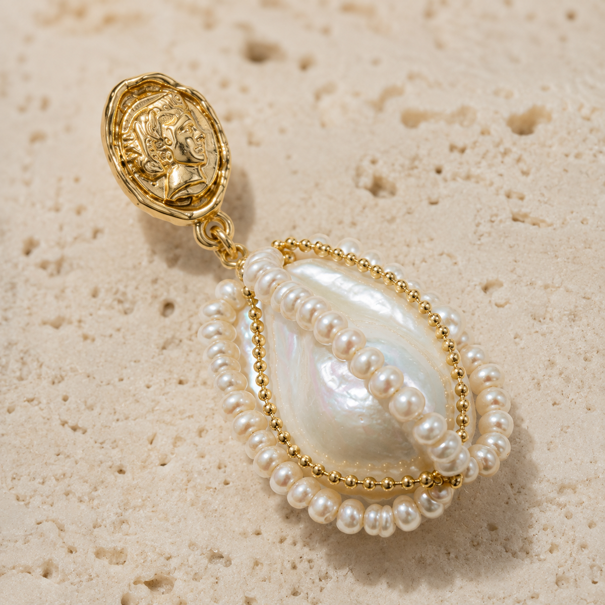 Vintage Coin Baroque Pearl Earrings