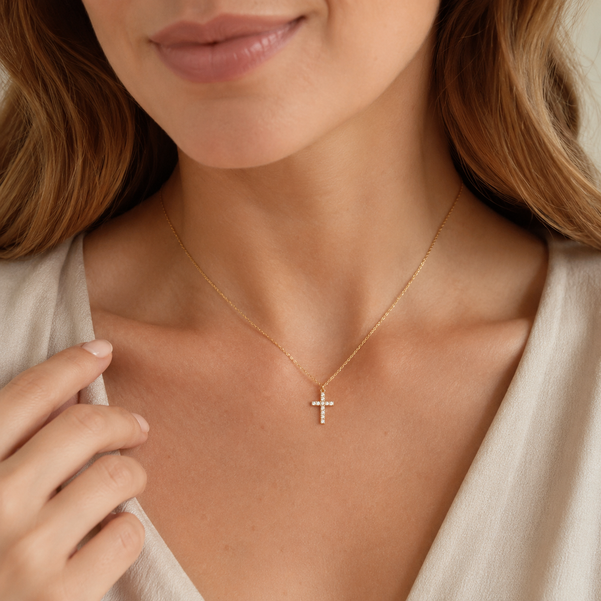 Sparkling CZ Cross Pendant Necklace