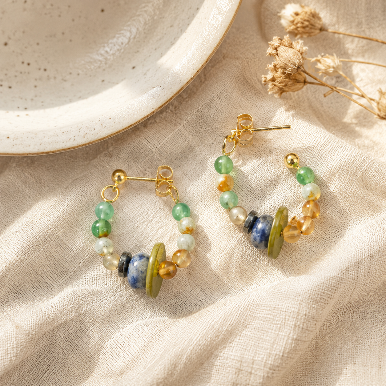 Sky Blue Natural Stone Stud Earrings