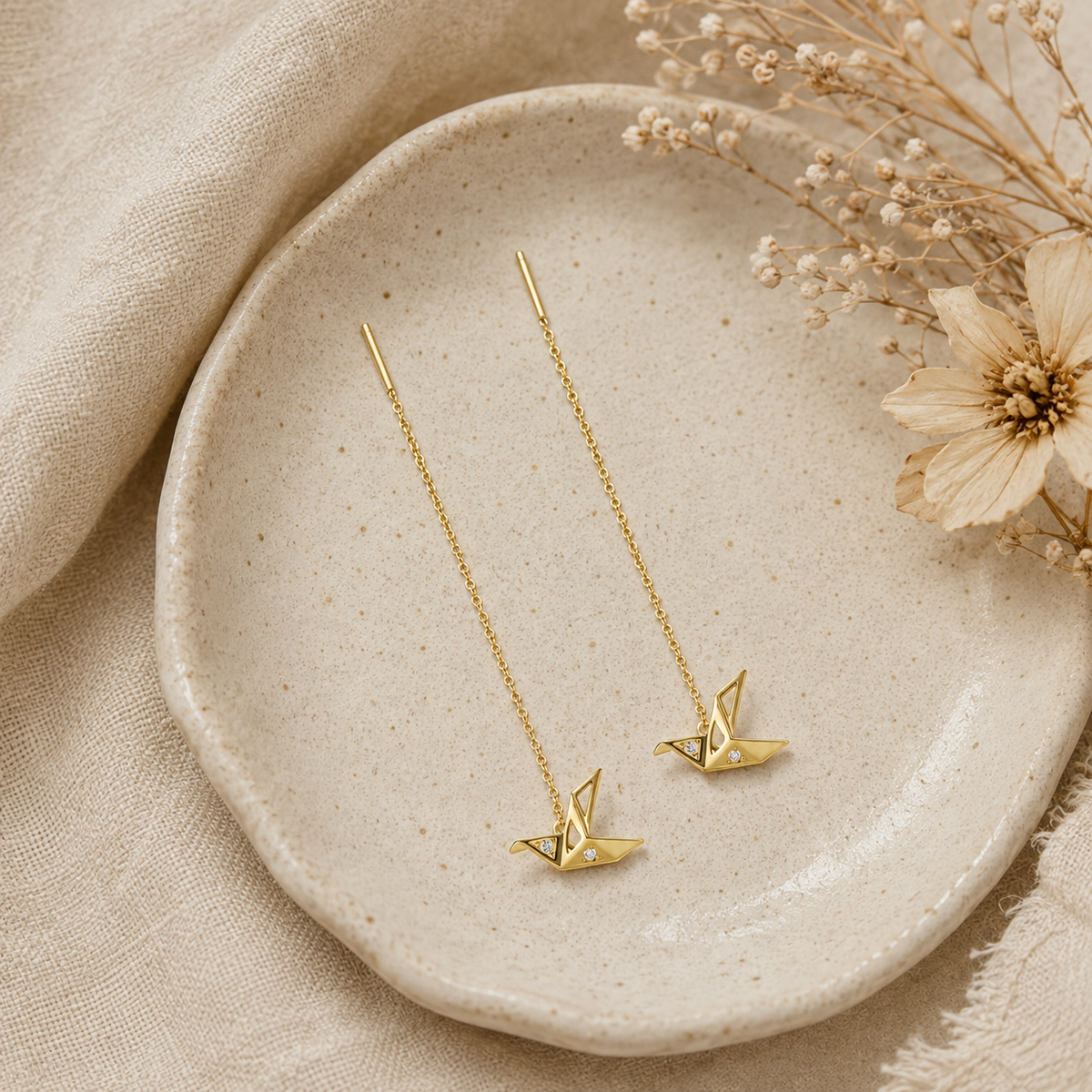 Origami Crane Threader Earrings