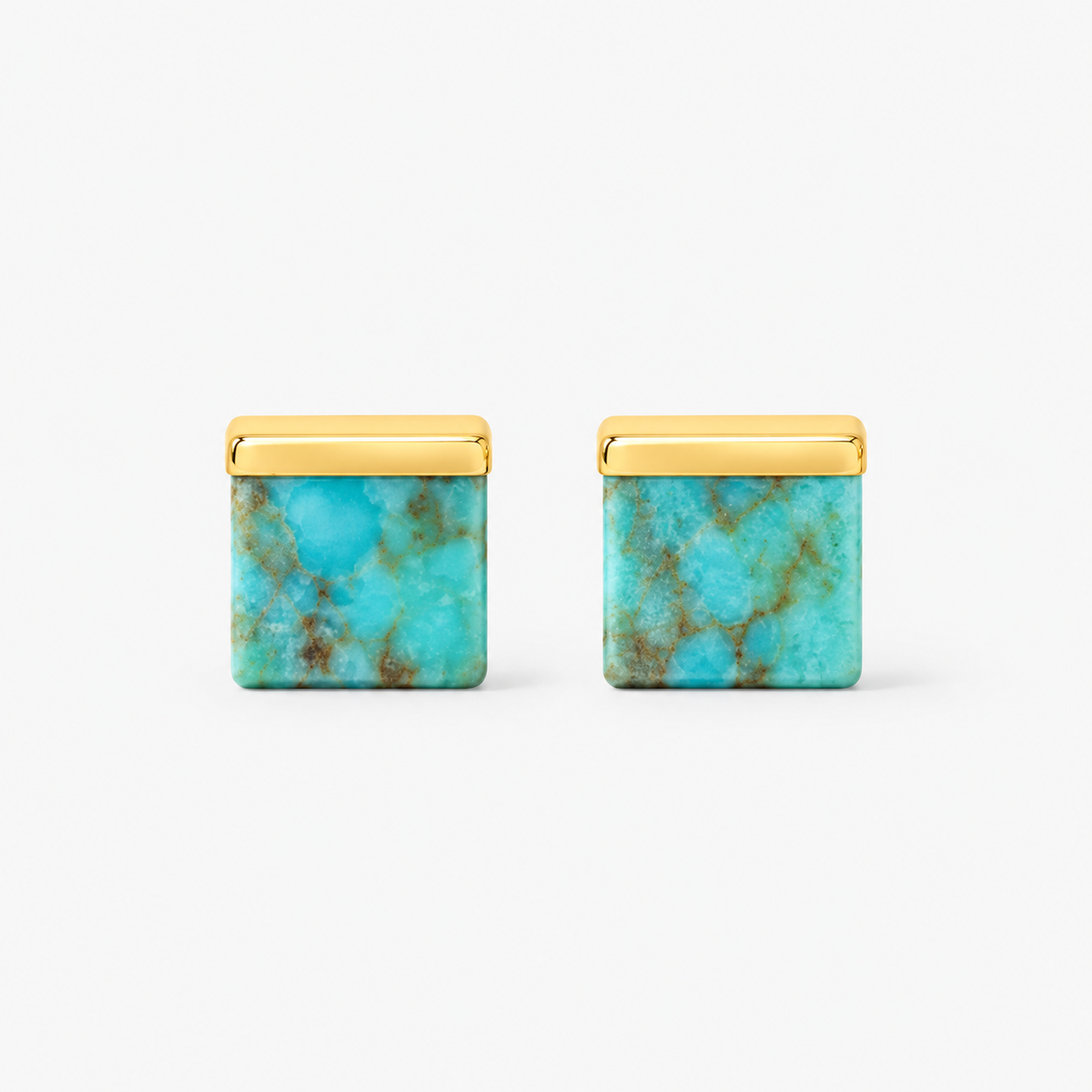 Square Turquoise Gold Cap Studs