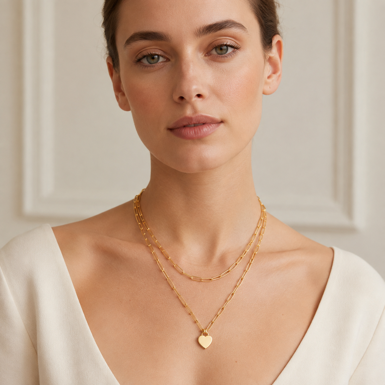 Layered Paperclip Heart Necklace