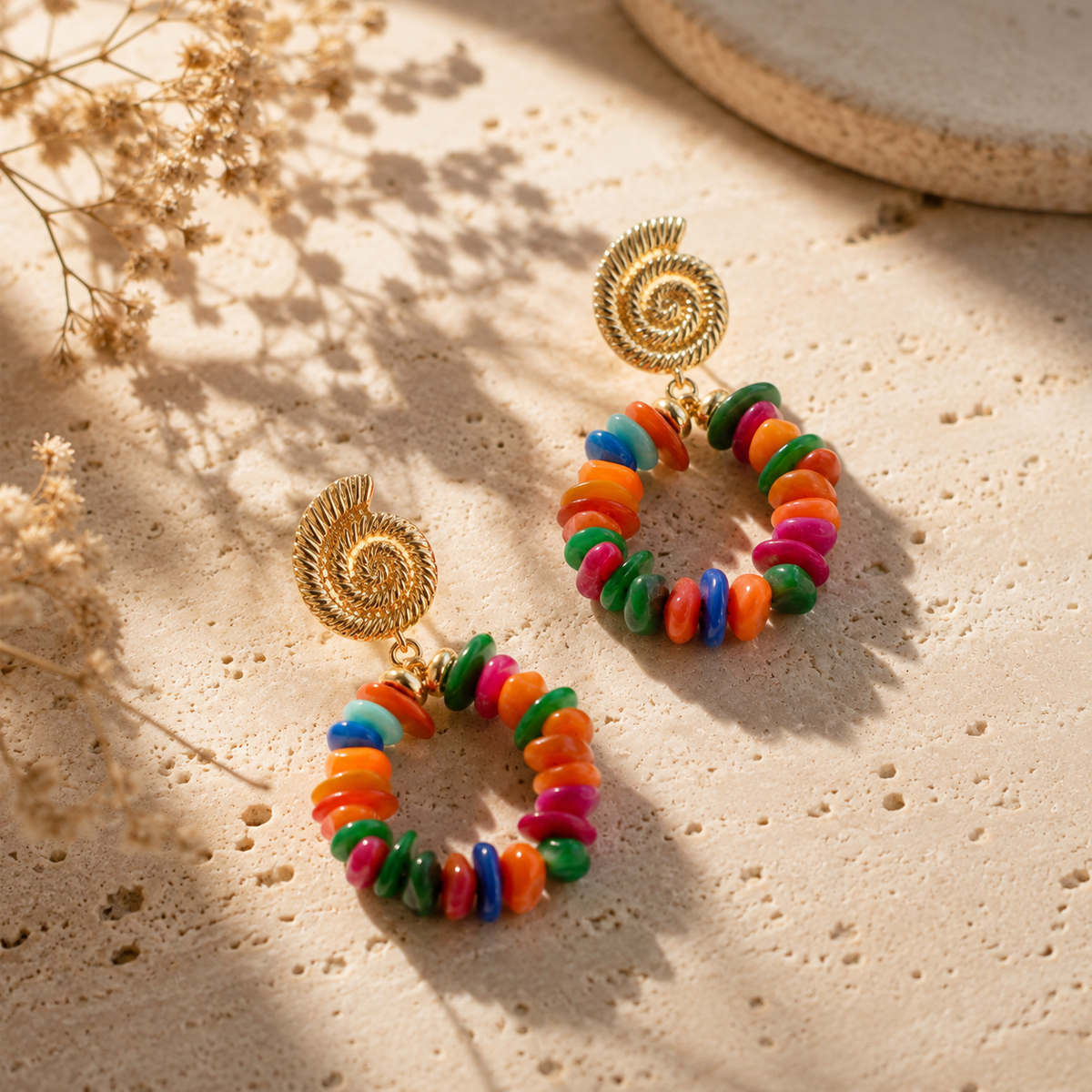 Colorful Natural Stone Clip-On Earrings