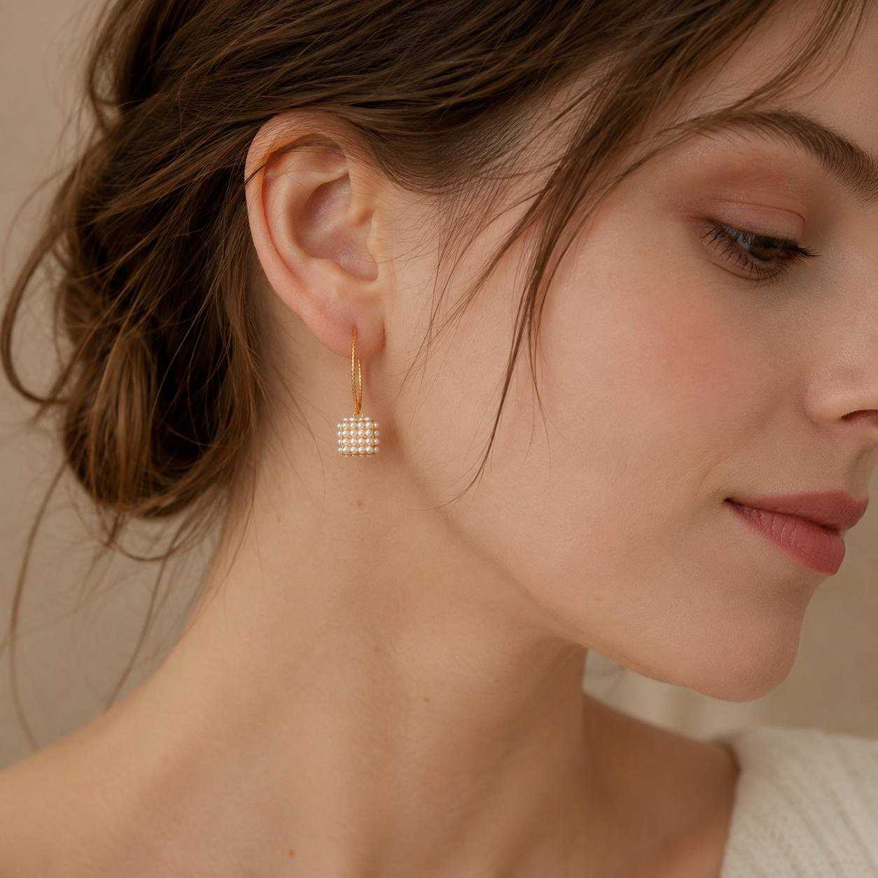 Lantern Pearl Hoop Earrings