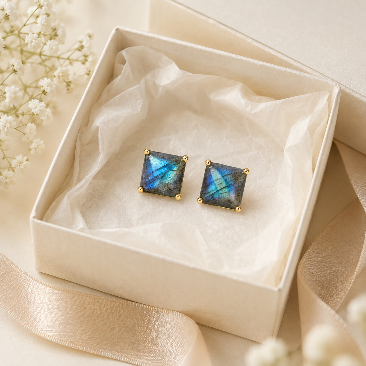 Labradorite Square Stud Earrings