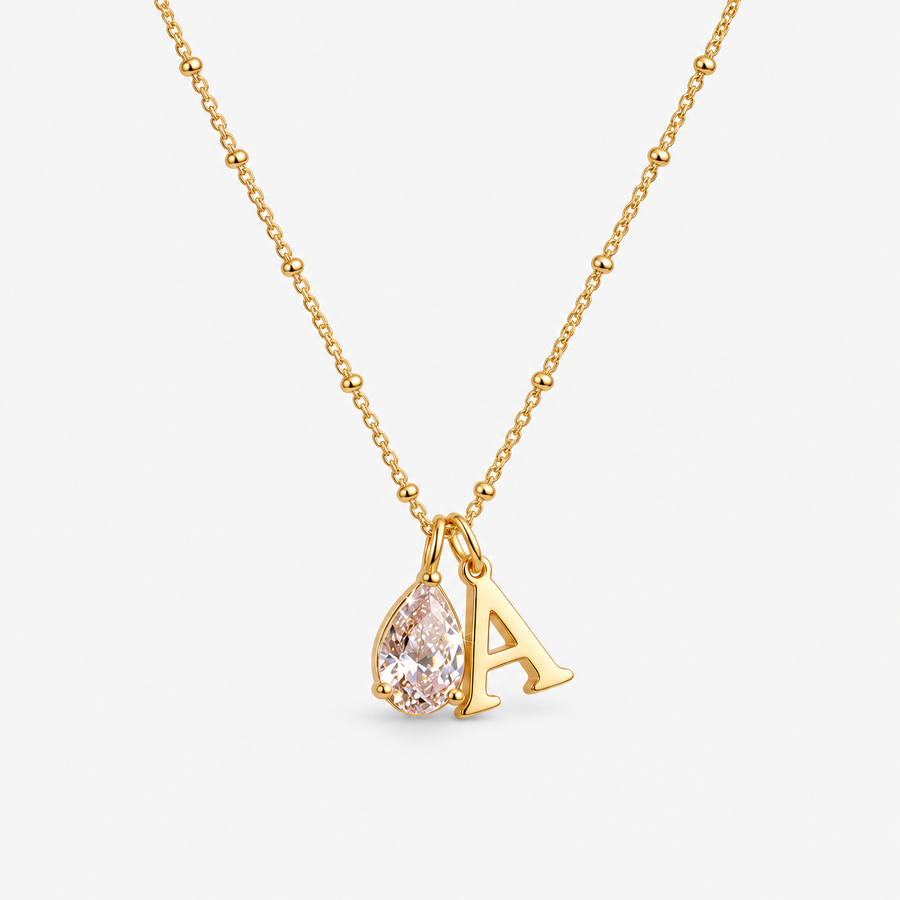 Initial & Teardrop CZ Pendant Necklace