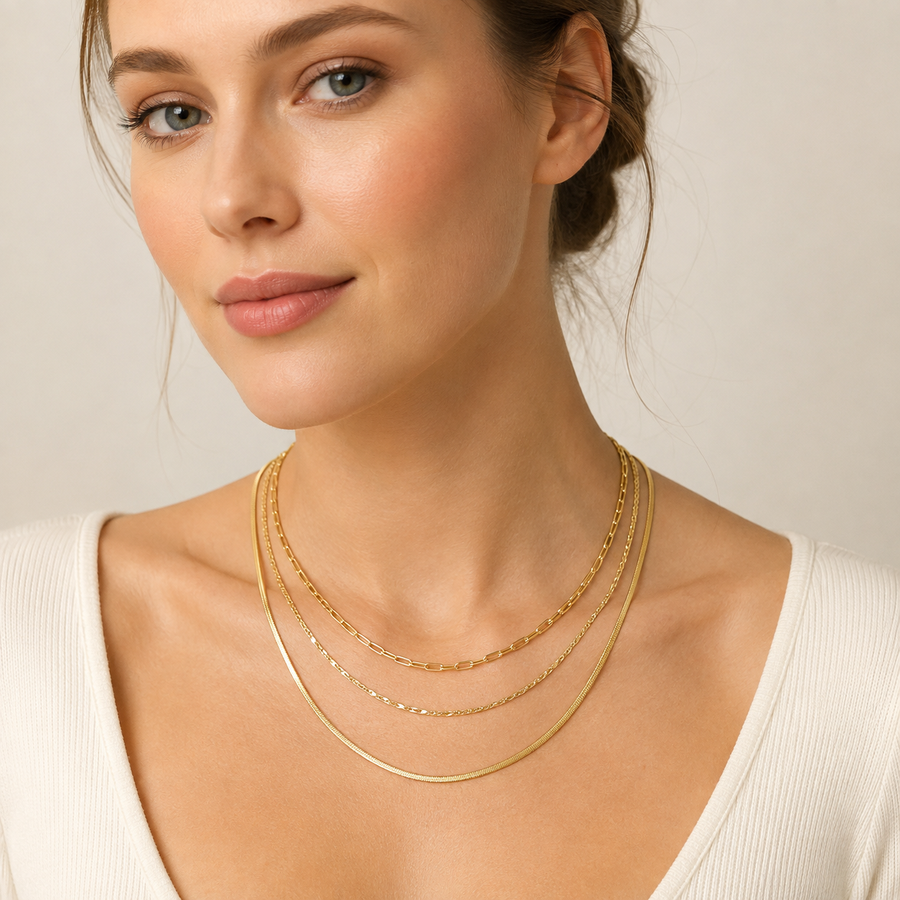 Paperclip Twisted Snake Chain Set