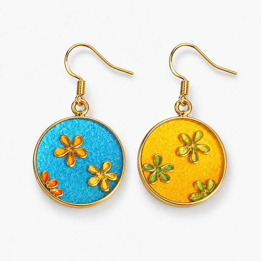 Cloisonné Enamel Floral Round Earrings