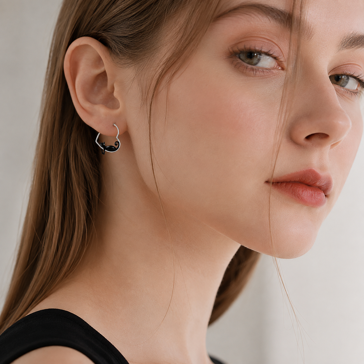 Enamel Cat Hoop Earrings
