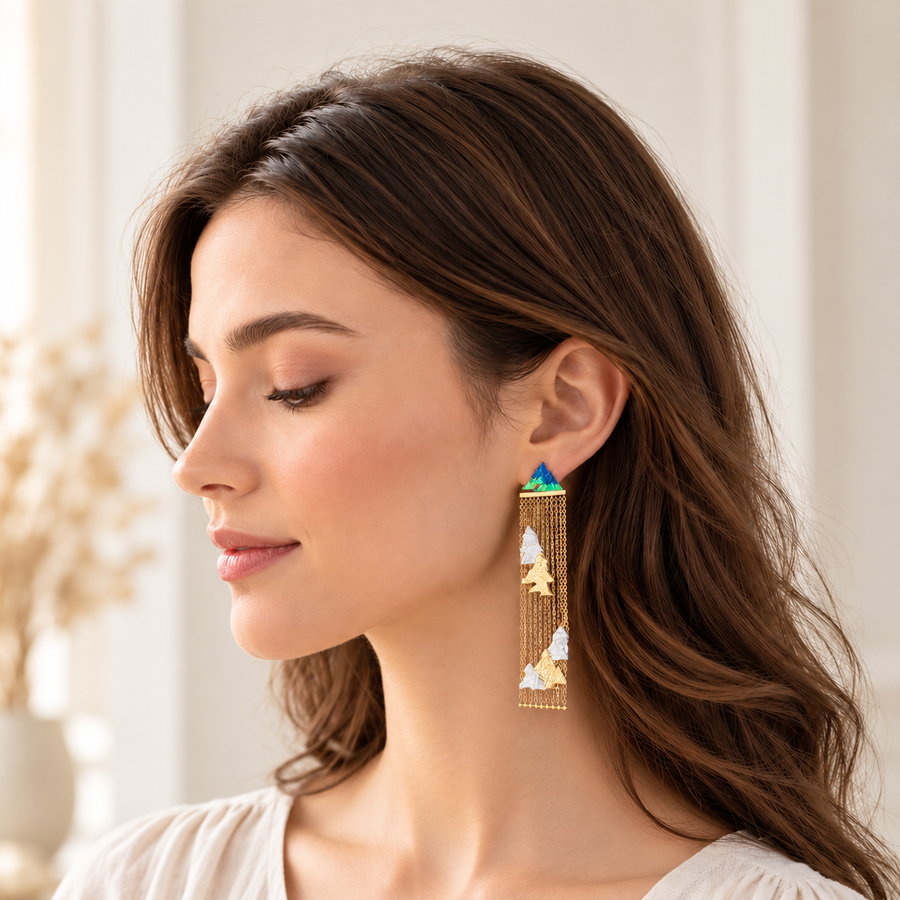 Chinese Landscape Enamel Tassel Earrings