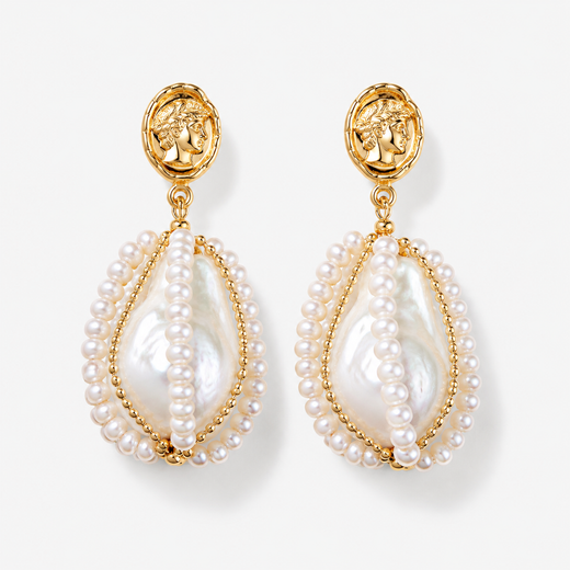 Vintage Coin Baroque Pearl Earrings