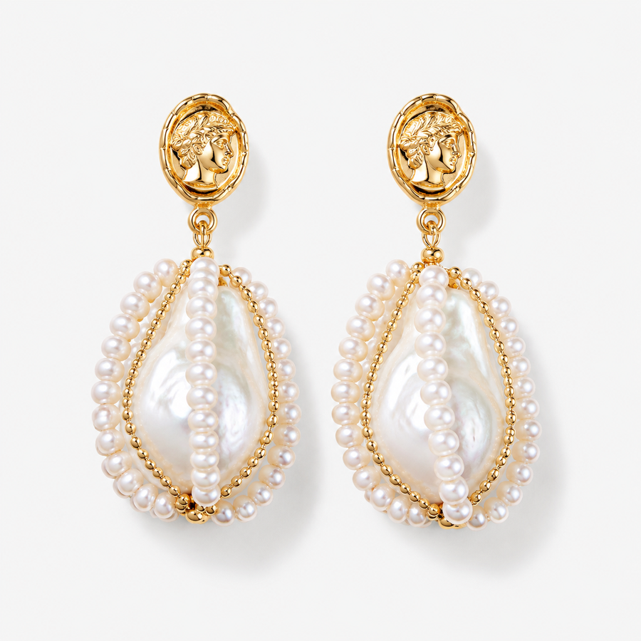 Vintage Coin Baroque Pearl Earrings