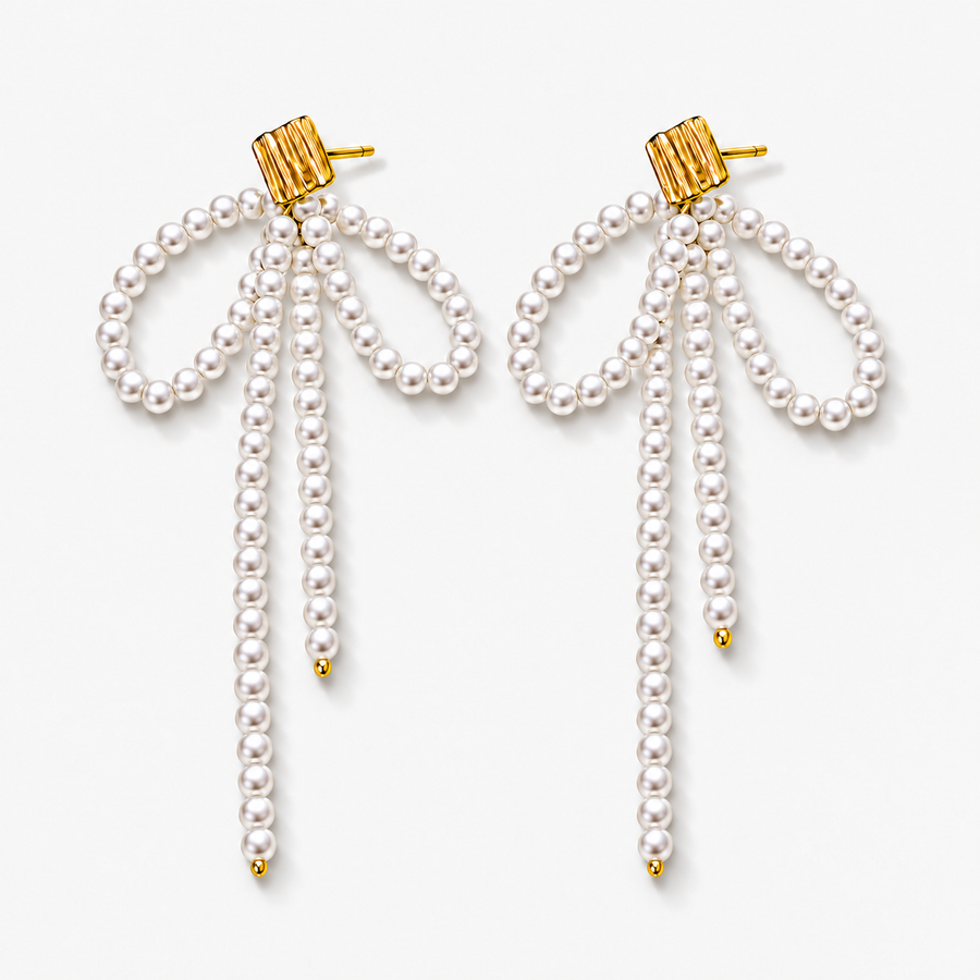 Bow Pearl Tassel Earrings
