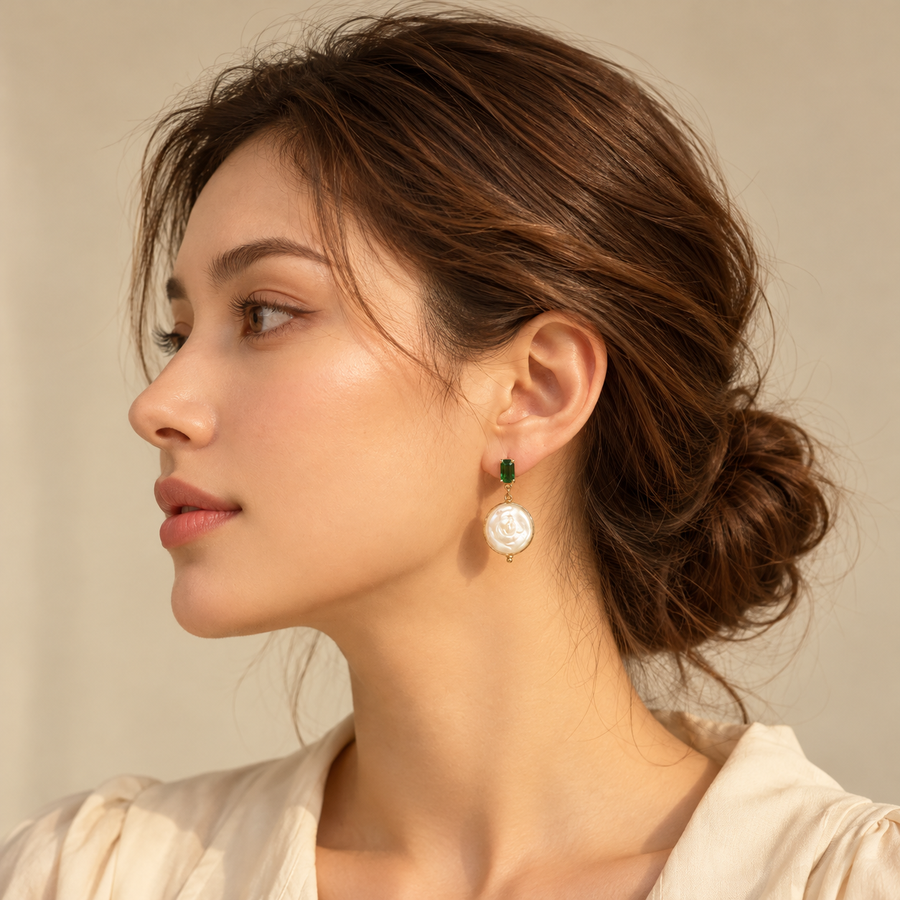 Emerald Baroque Pearl Drop Earrings