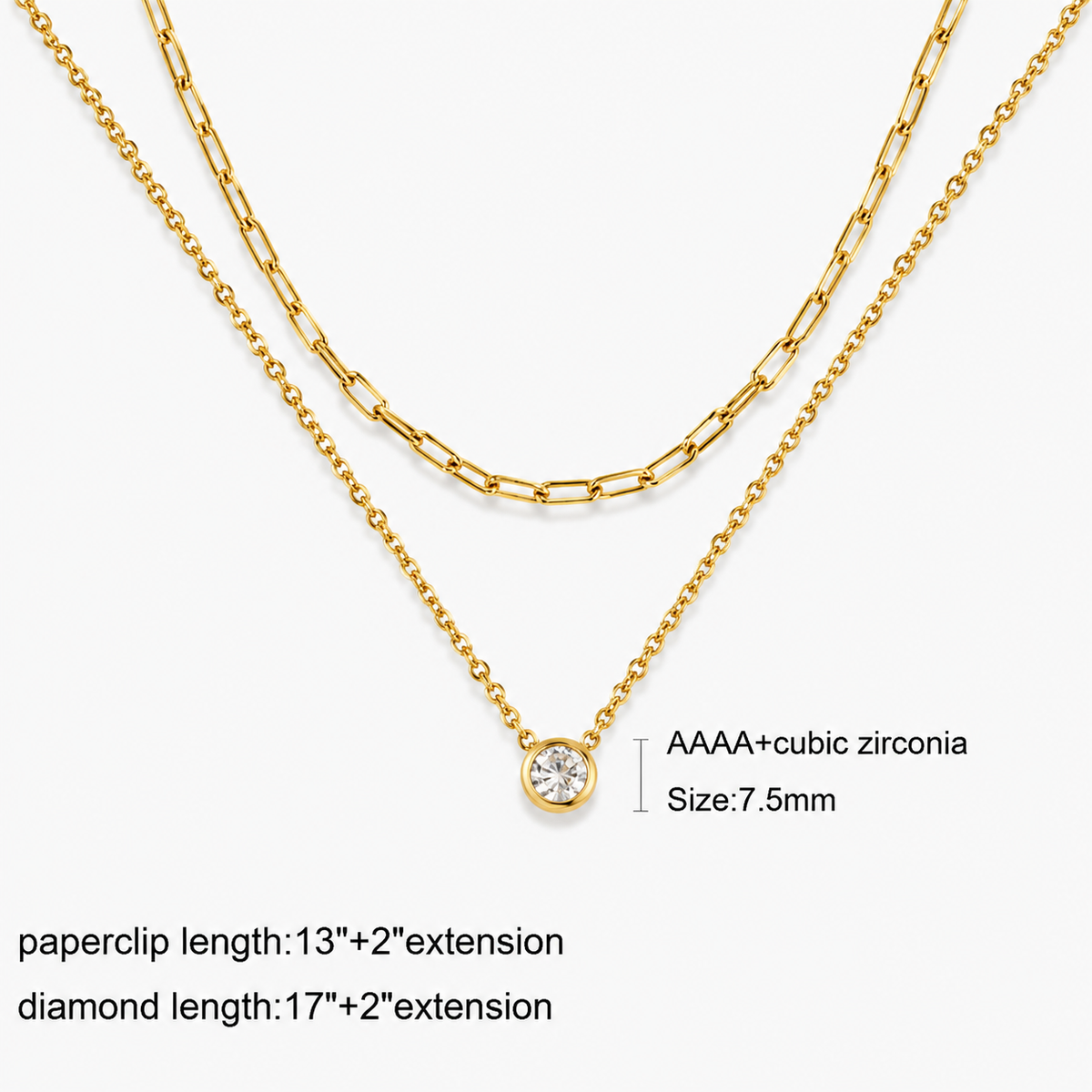 Layered Paperclip CZ Necklace