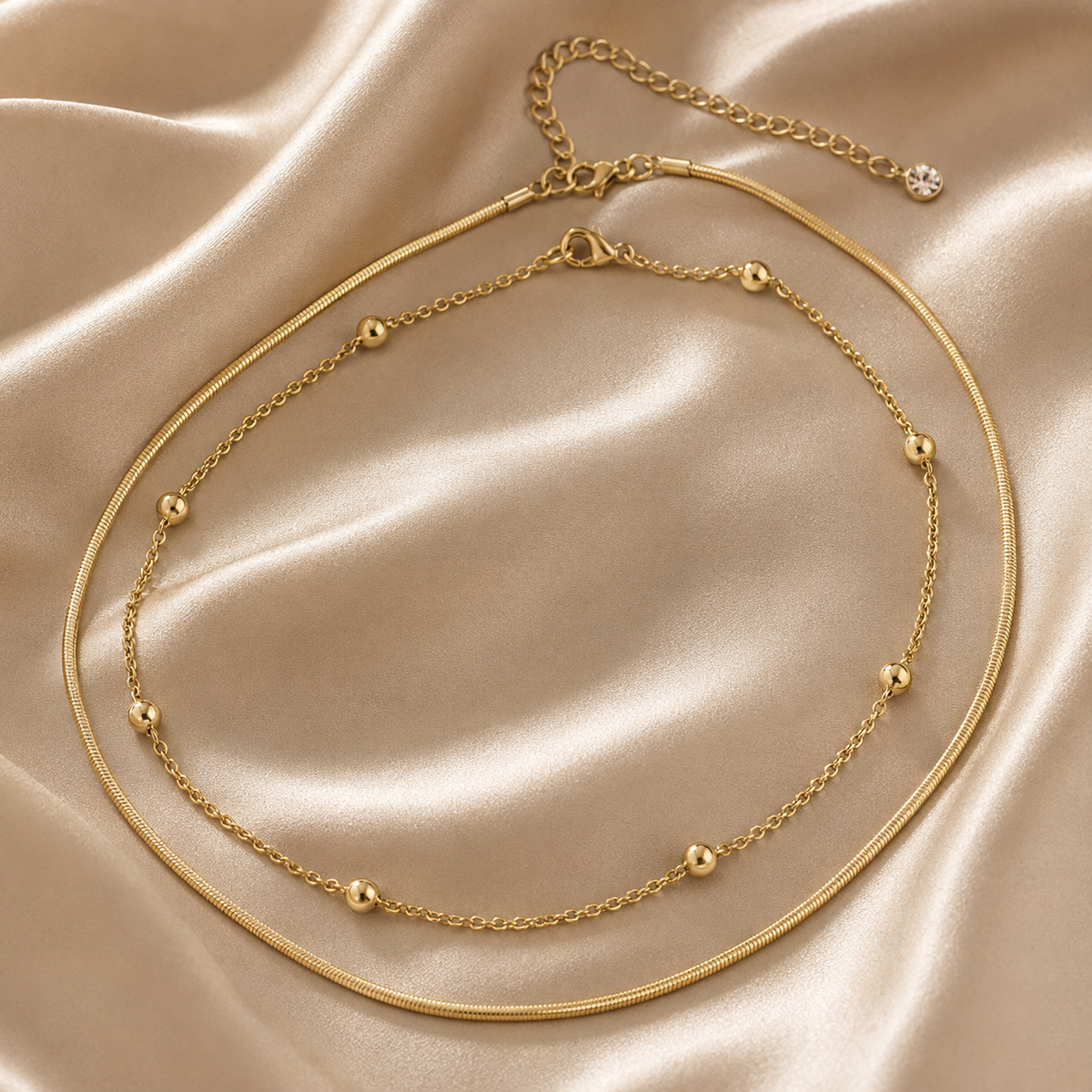 Layered Beaded Chain Necklace