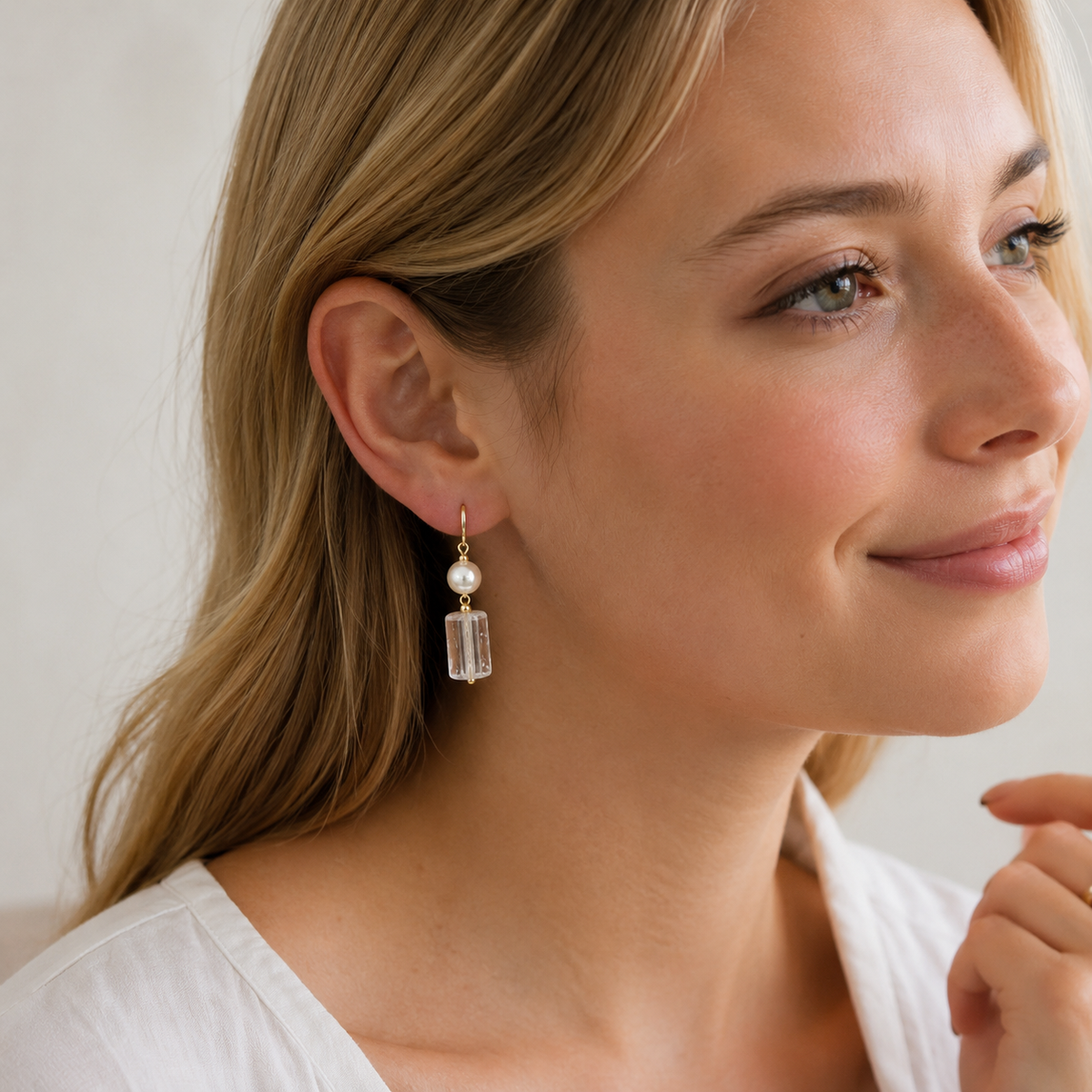 Natural Clear Quartz Freshwater Pearl Earrings