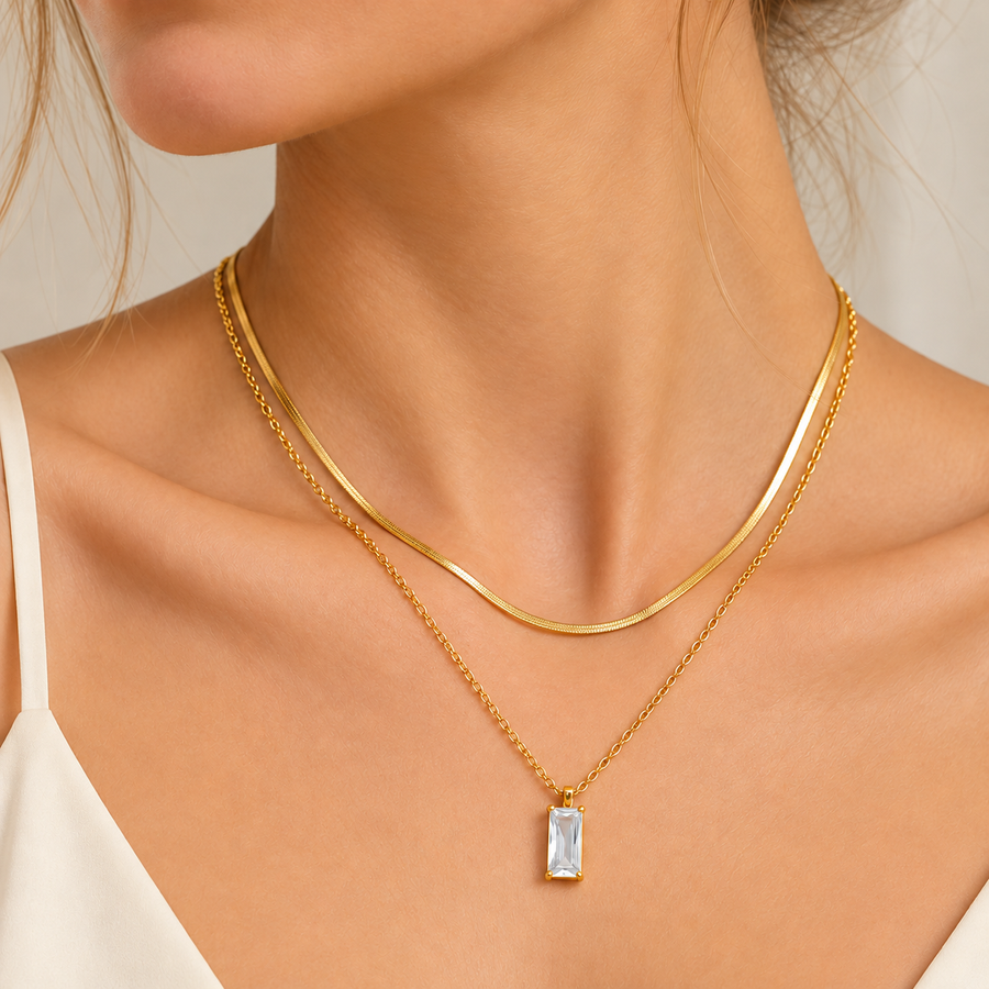 Layered Emerald CZ Pendant Necklace