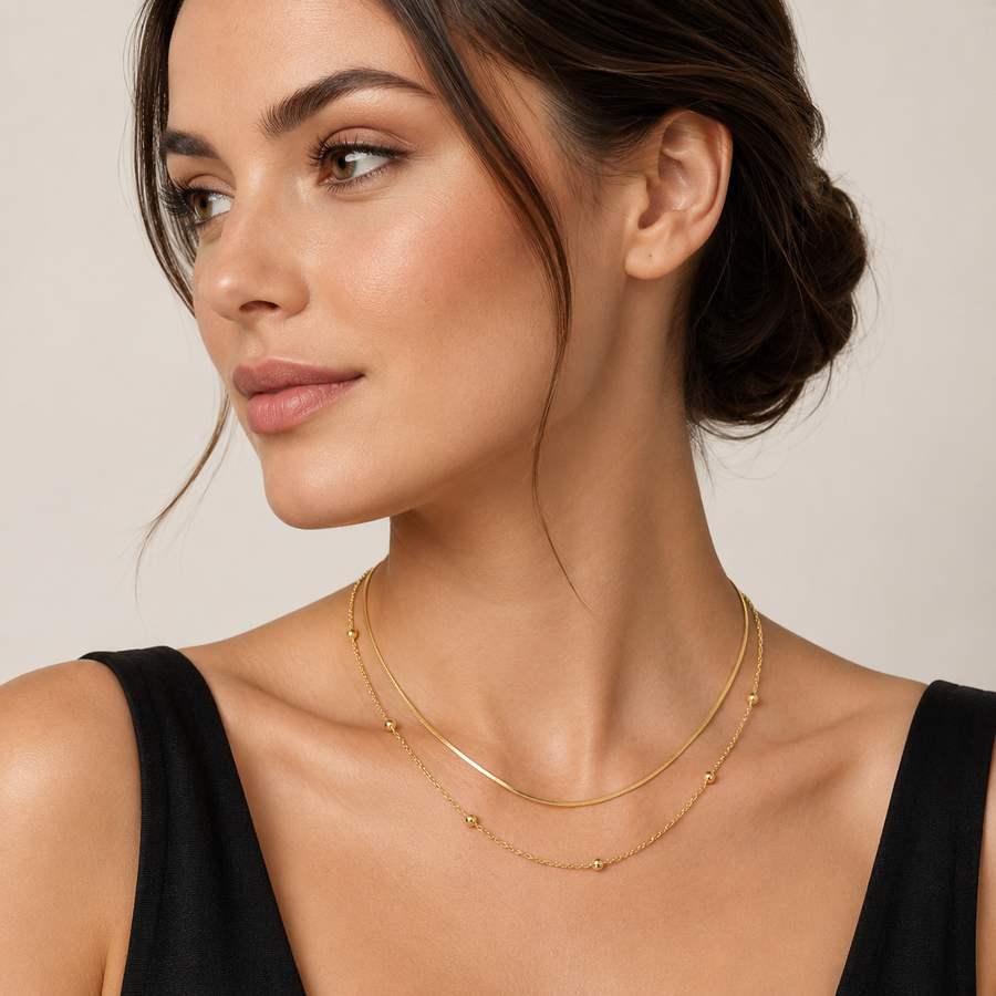 Layered Beaded Chain Necklace