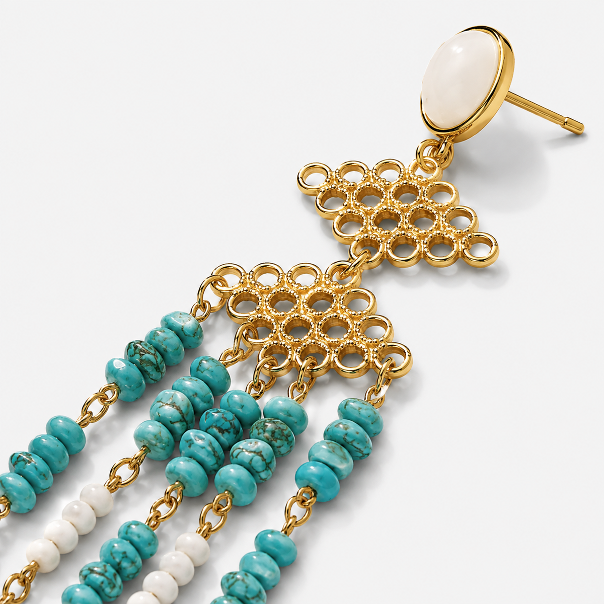 Turquoise Chip Tassel Earrings
