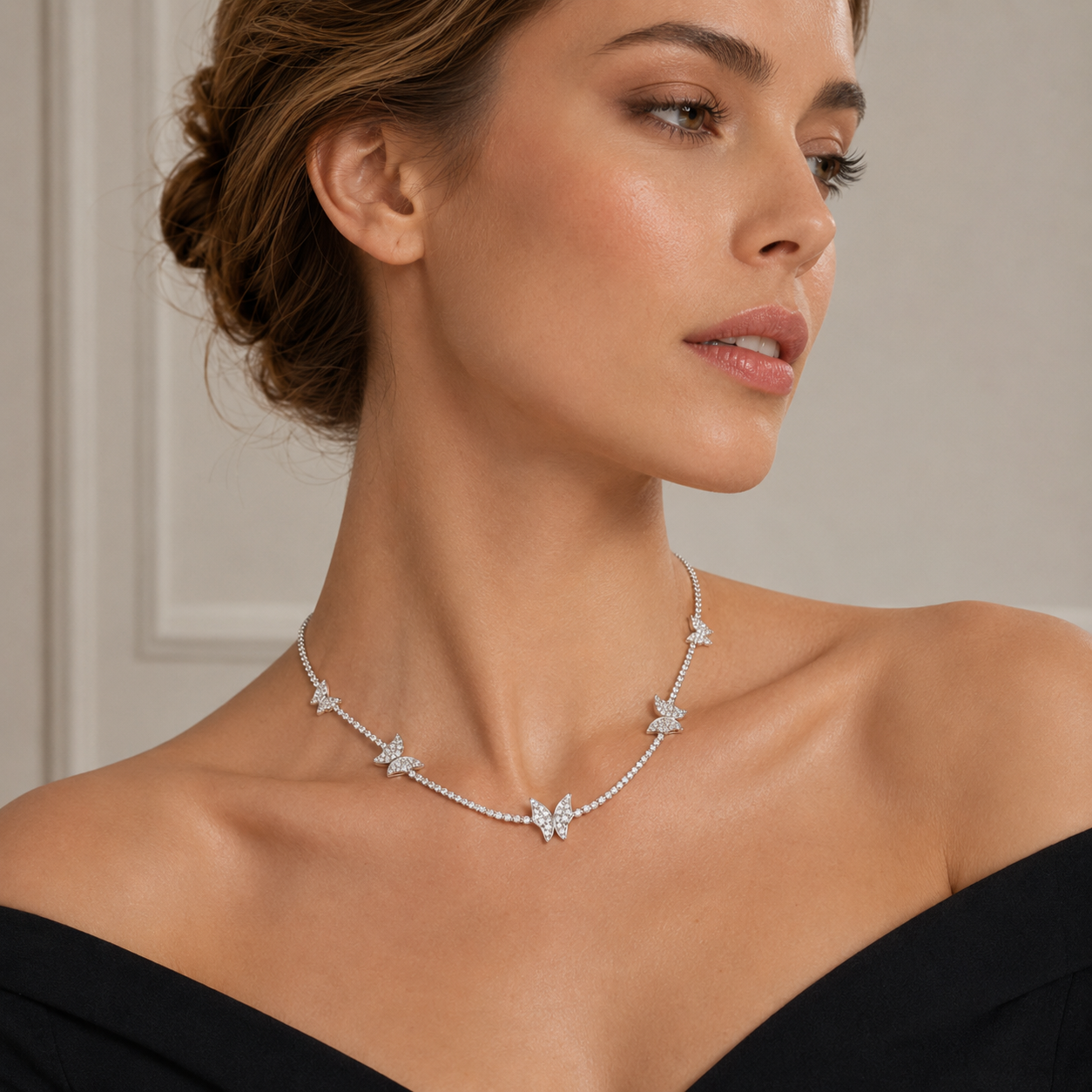 CZ Butterfly Choker Necklace