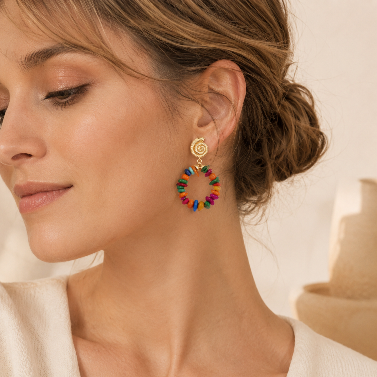 Colorful Natural Stone Clip-On Earrings
