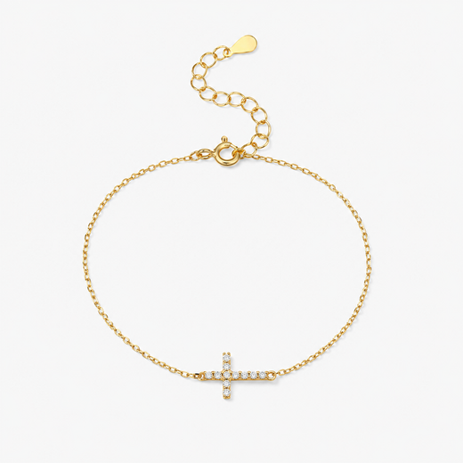 Dainty Cubic Zirconia Cross Bracelet