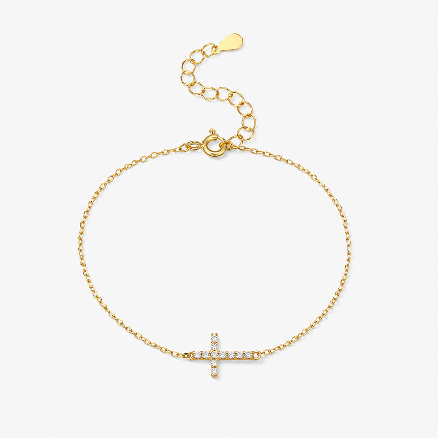 Dainty Cubic Zirconia Cross Bracelet