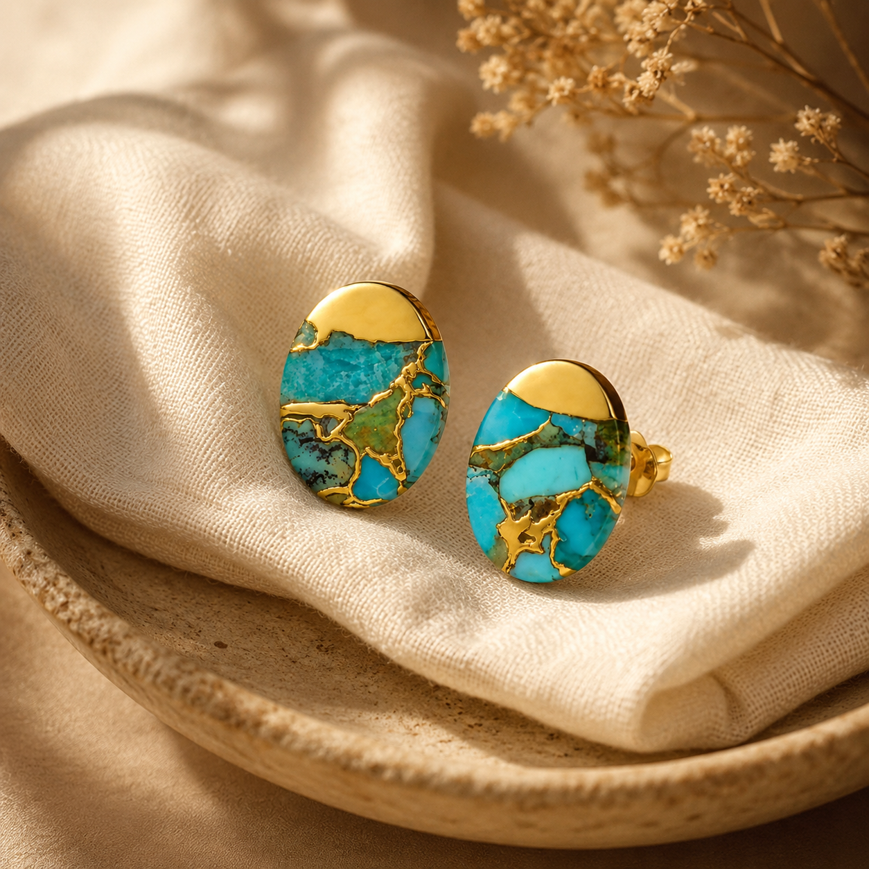 Oval Turquoise Stud Earrings