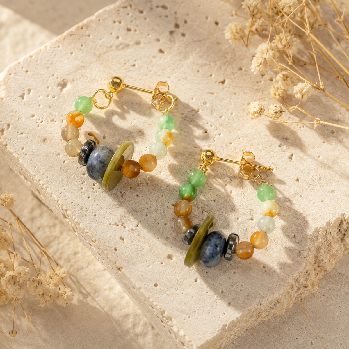 Sky Blue Natural Stone Stud Earrings
