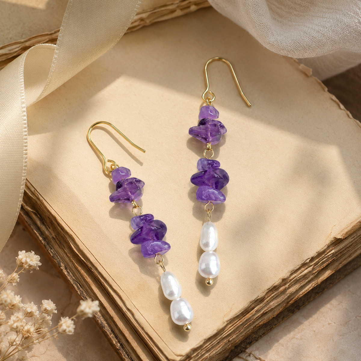 Lavender Pearl Tassel Earrings
