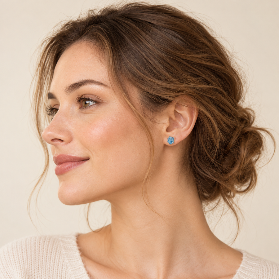 Natural Raw Aquamarine S925 Sterling Silver Stud Earrings