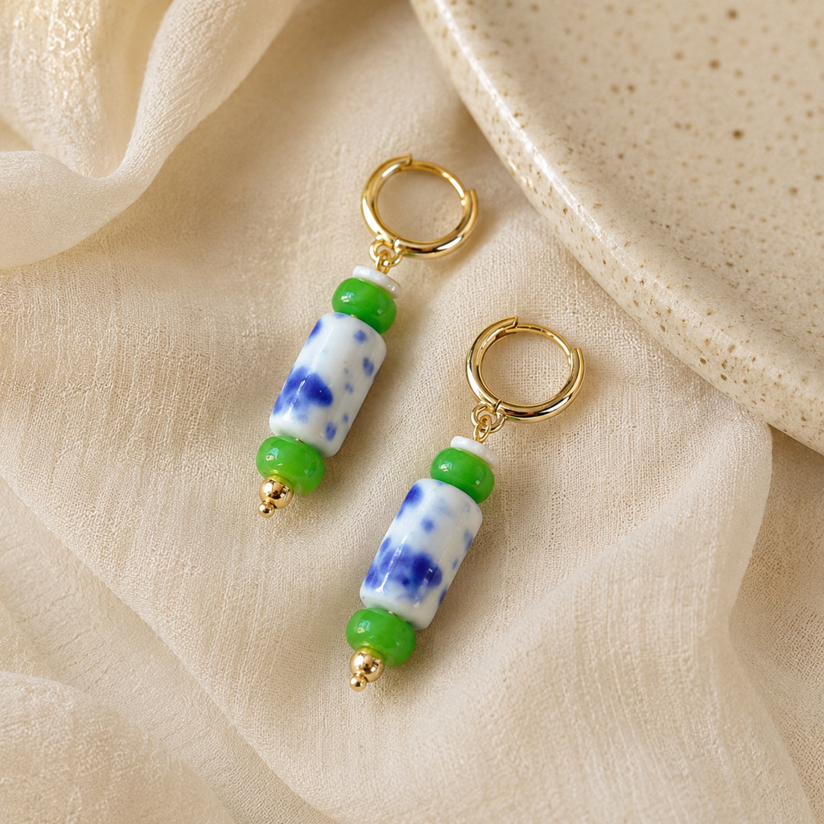 Handmade Blue White Porcelain Earrings