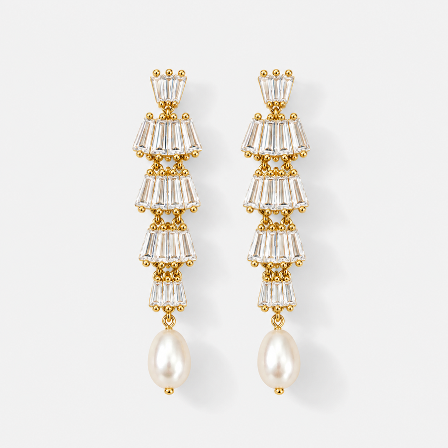 Baguette CZ amp; Freshwater Pearl Earrings