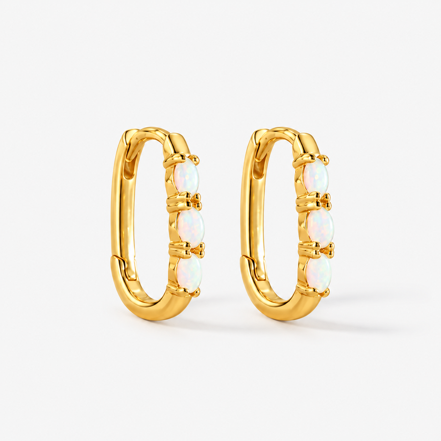 Three Opal Huggie Hoop Earrings