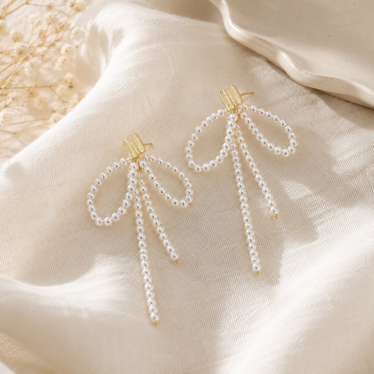 Bow Pearl Tassel Earrings
