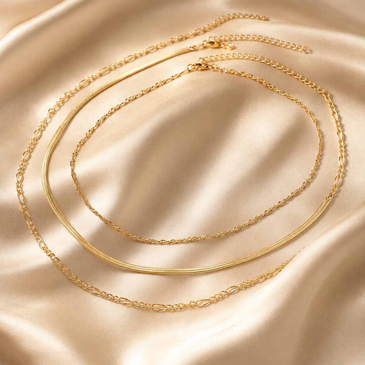 Multi-Layered Wave & Snake & Figaro Chain Necklace