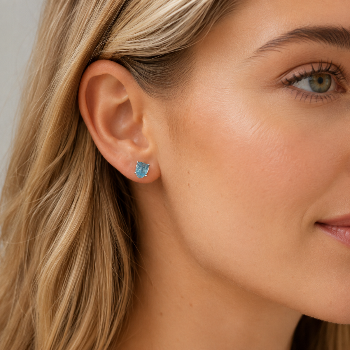 Natural Raw Aquamarine S925 Sterling Silver Stud Earrings