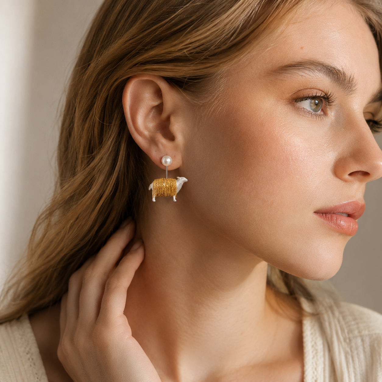 Pearl Sheep Dangle Earrings