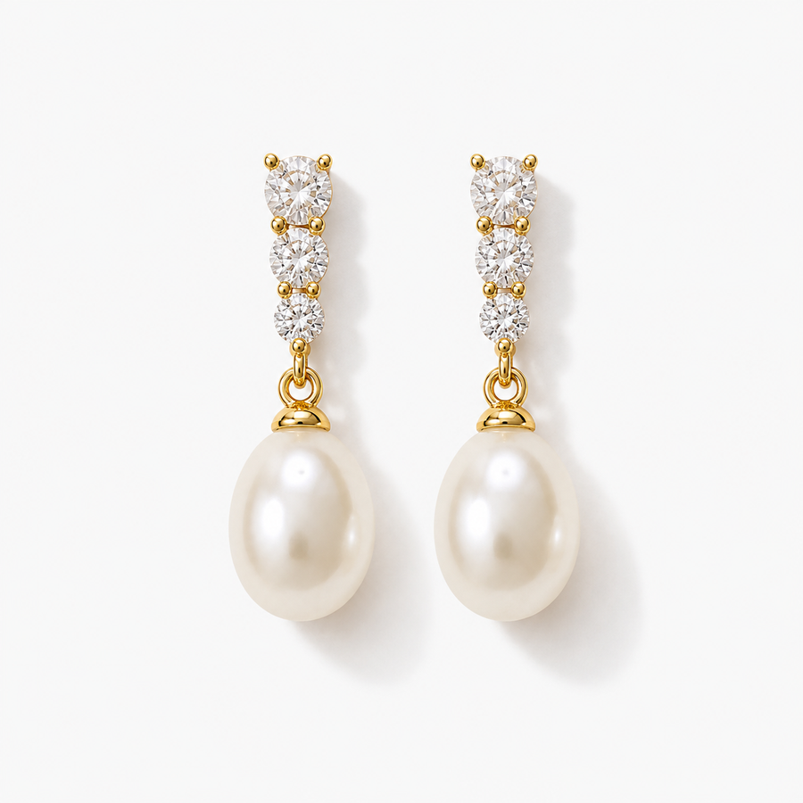 TEWIKY Bridal Pearl Drop Earrings in Gold & Silver