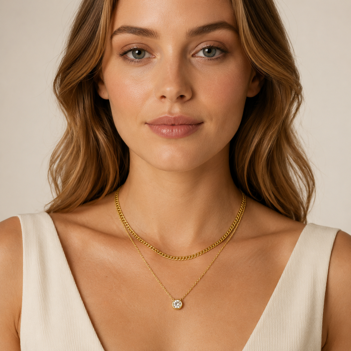 Layered Cuban CZ Pendant Necklace