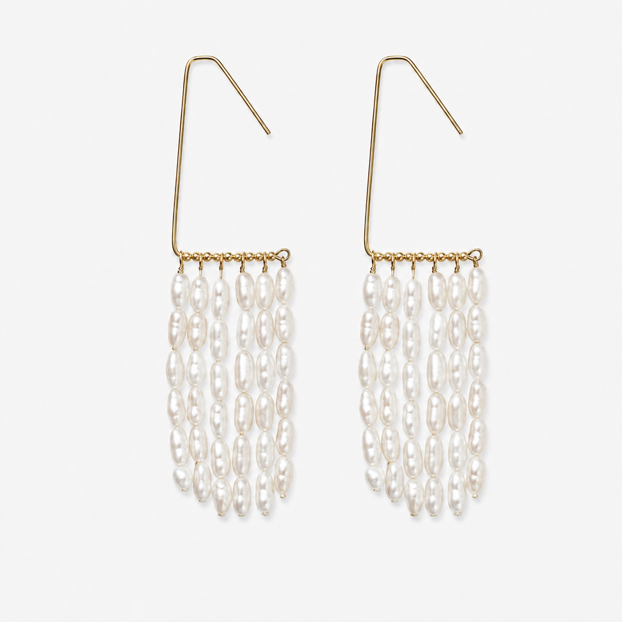 Natural Pearl Statement Tassel Earrings