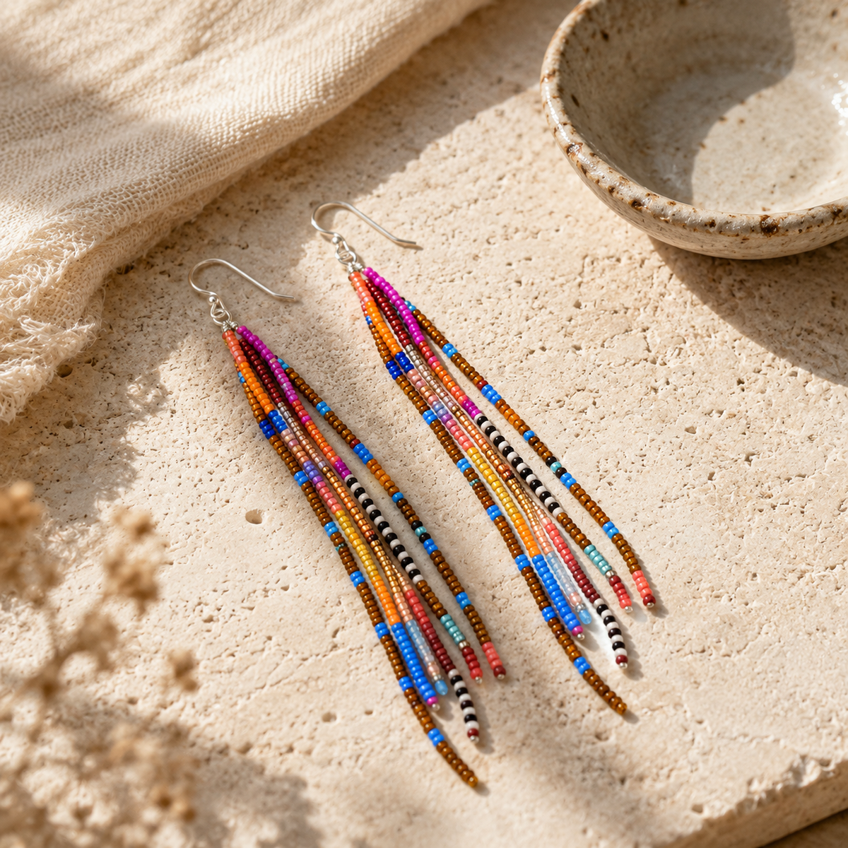Colorful Boho Beaded Tassel Earrings