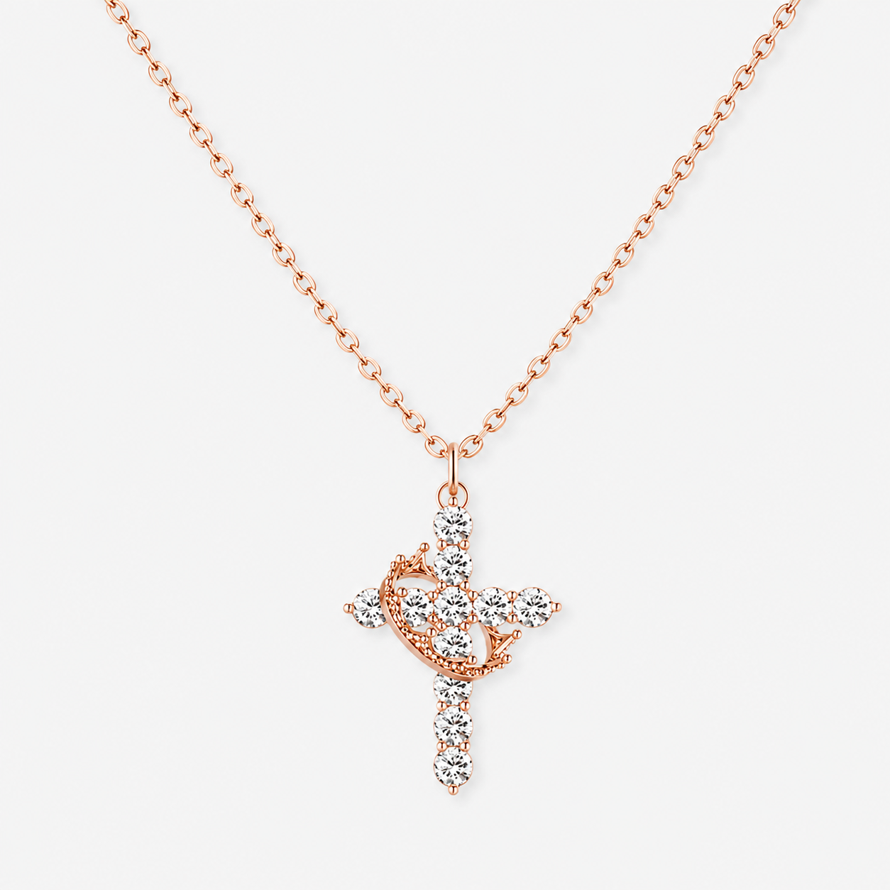 Sparkling Crown Cross Pendant Necklace