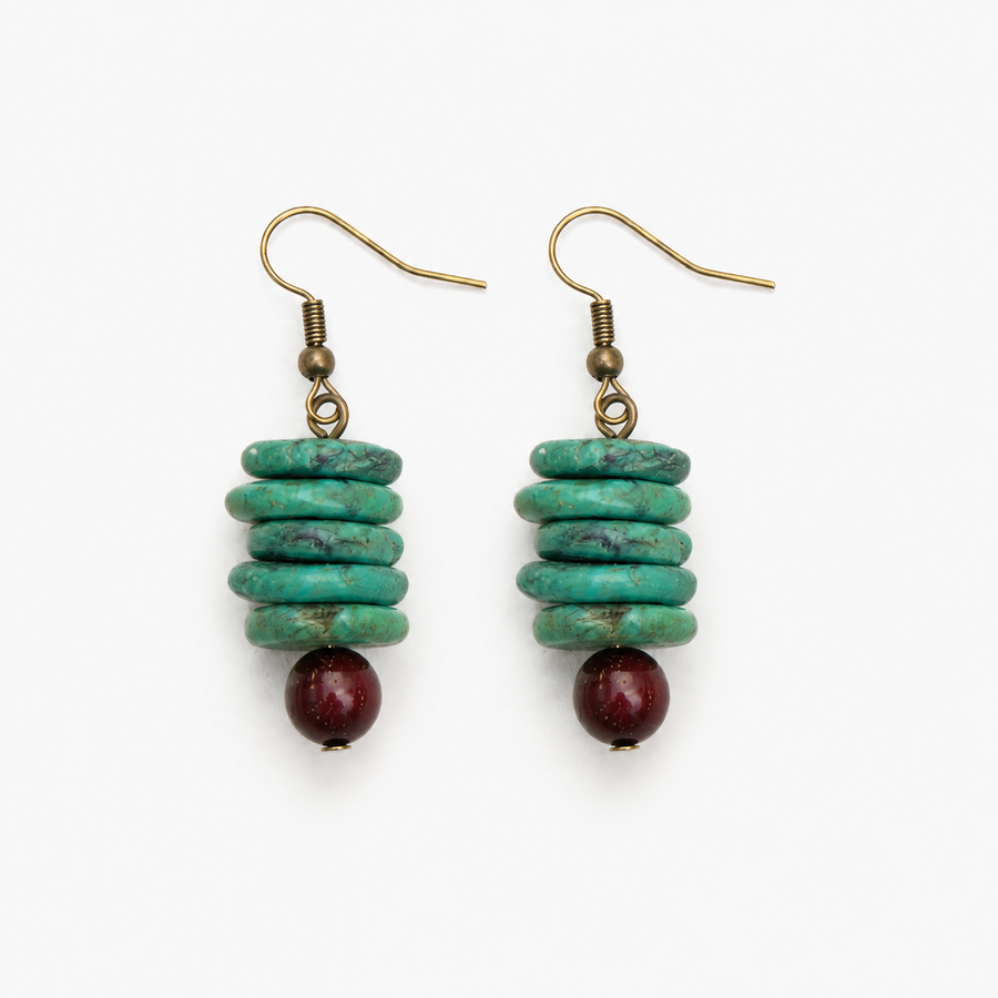 Green Stone Sandalwood Earrings