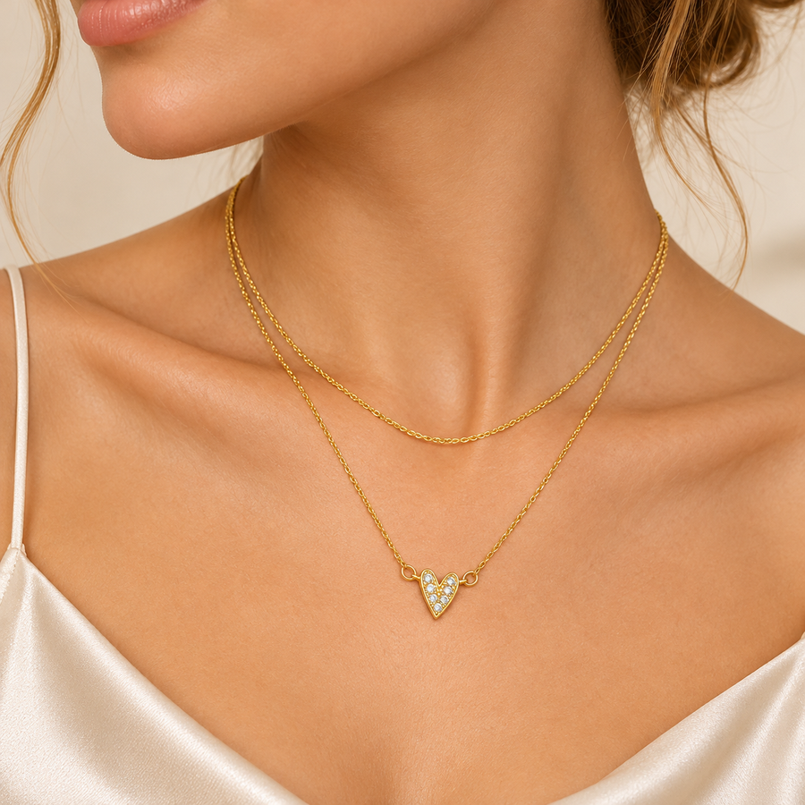 Layered CZ Heart Necklace